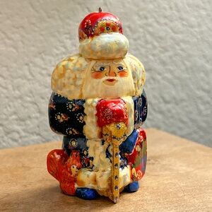 Ceprueb Nocag Santa Claus Hand Carved and Painted Russian Christmas Ornament